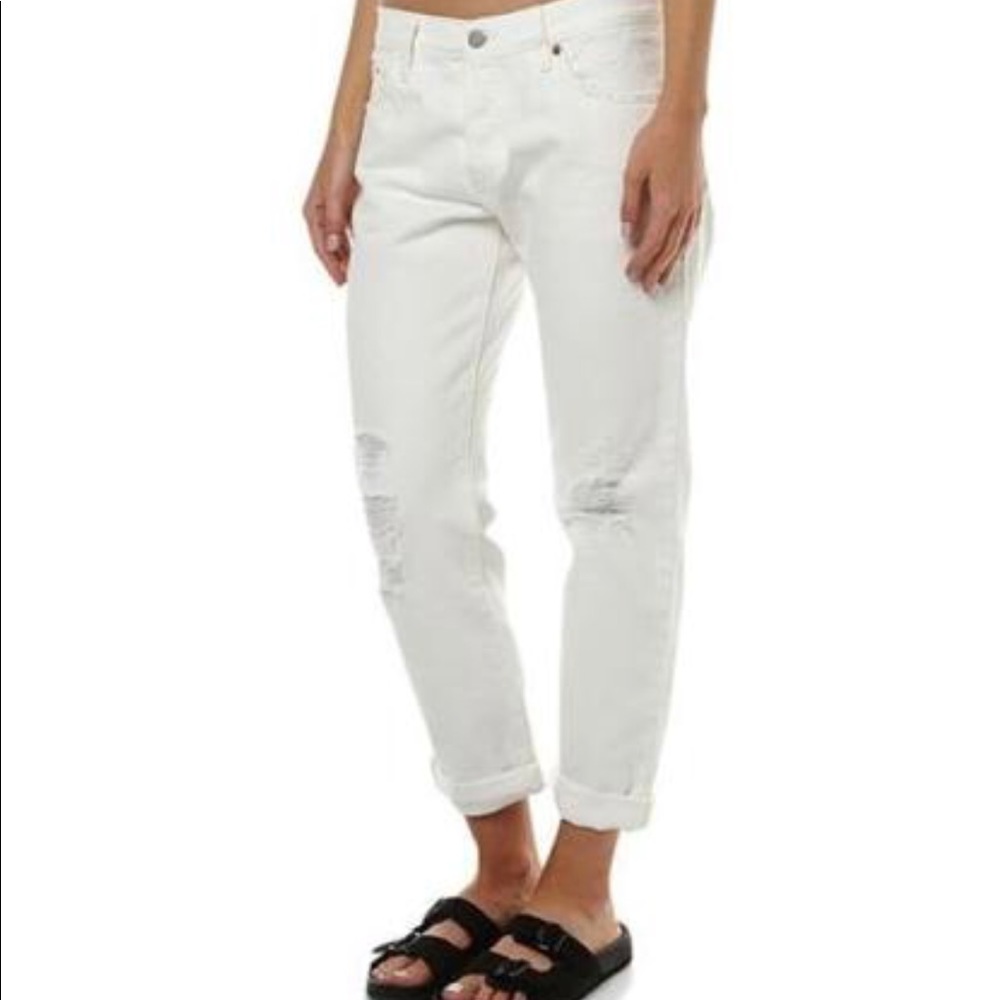 Levi’s 501 CT white distressed boyfriend jeans